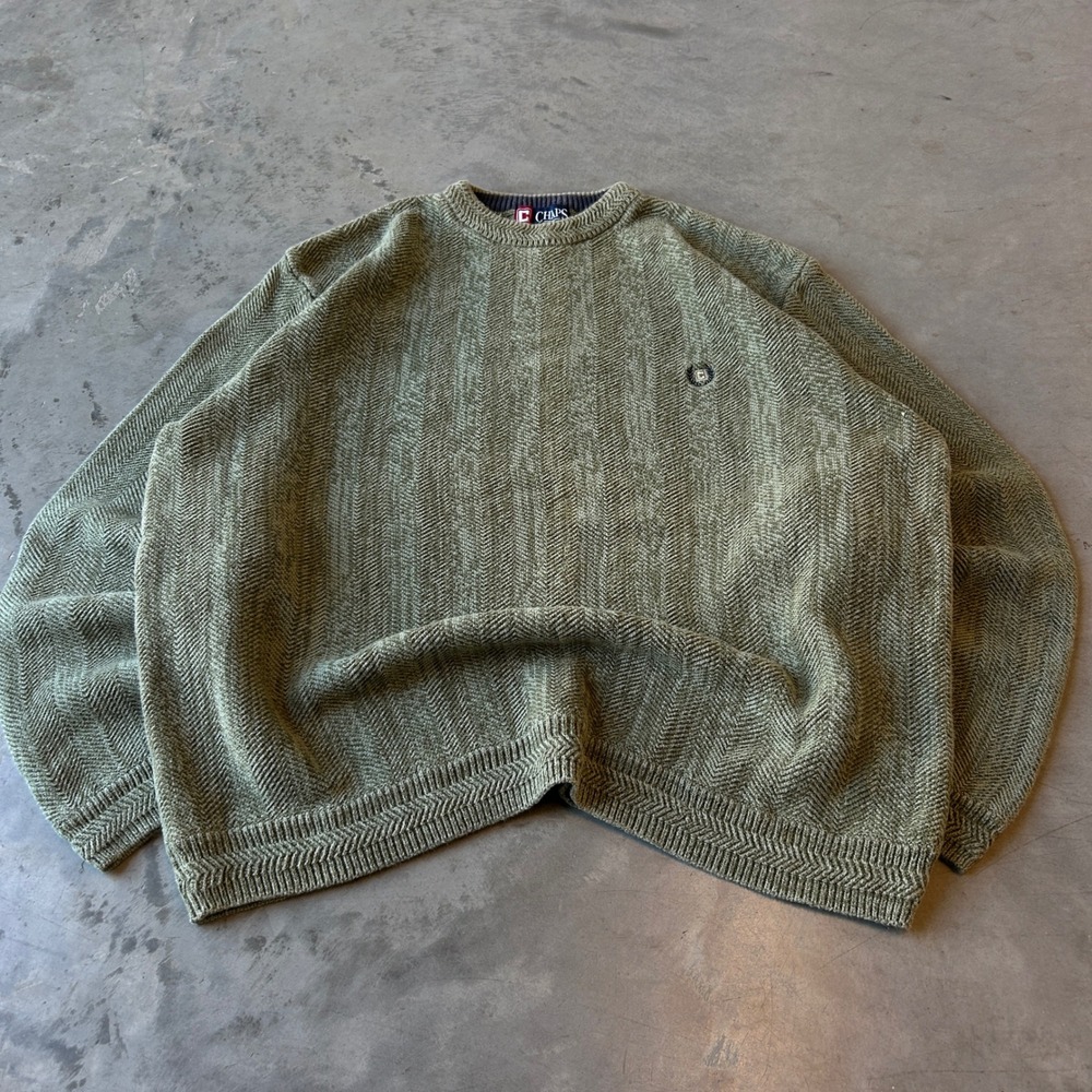Chaps Mens XXL Sage Green Herringbone Chevron Knit Cotton Crewneck Sweater